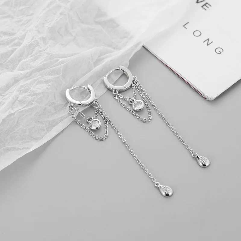 925 Sterling Silver Needle Eight-pointed star/star White Zircon Chain Earrings For Women Tassel Earrings Fashion Party Jewelry G251216