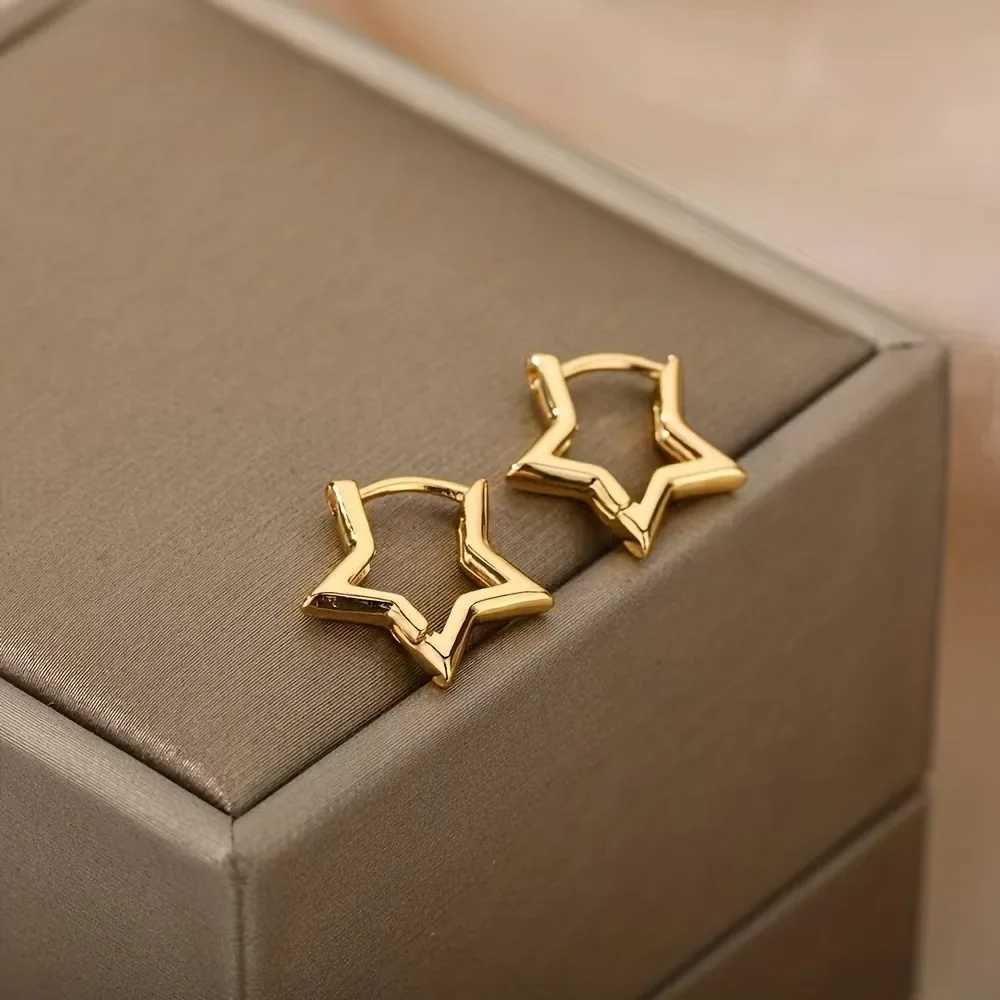 Stainless Steel Star Earrings For Women Gold Color Geometric Star Hoop Earring Girl Jewelry Hypoallergenic Accessories G251216