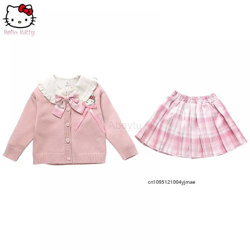 Sanrio 3Pcs Girls Jk Pleated Skirt Set Cardiganr Sweater Shirt Tie Uniform Hello Kitty Kuromi Sanrios Kids Fashion Autumn College Set H251216