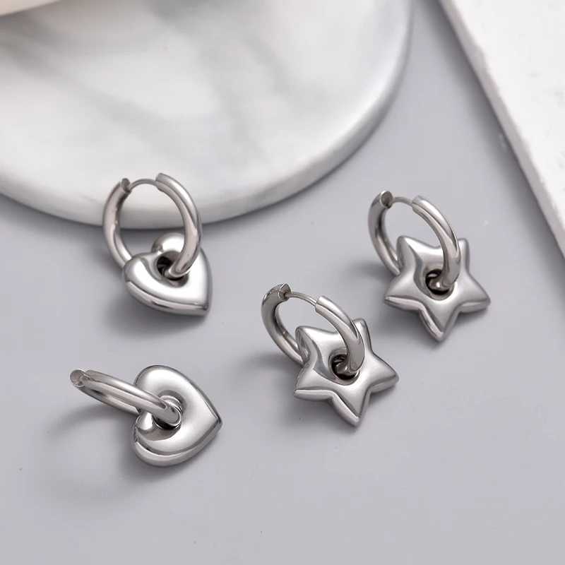 Classic Stainless Steel Heart Star Hoop Earrings For Women Punk Hip Hop Gold Silver Color Y2K Jewelry Female Earrings oorbellen G251216