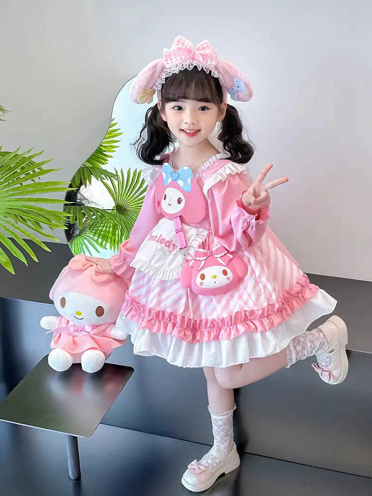 Sanrio Clothes Girls Casual Dresses Printed Casual Dress Clothing Library Girls Kulomi Princess Dress Pink Lolita Fashionable Dress H251216