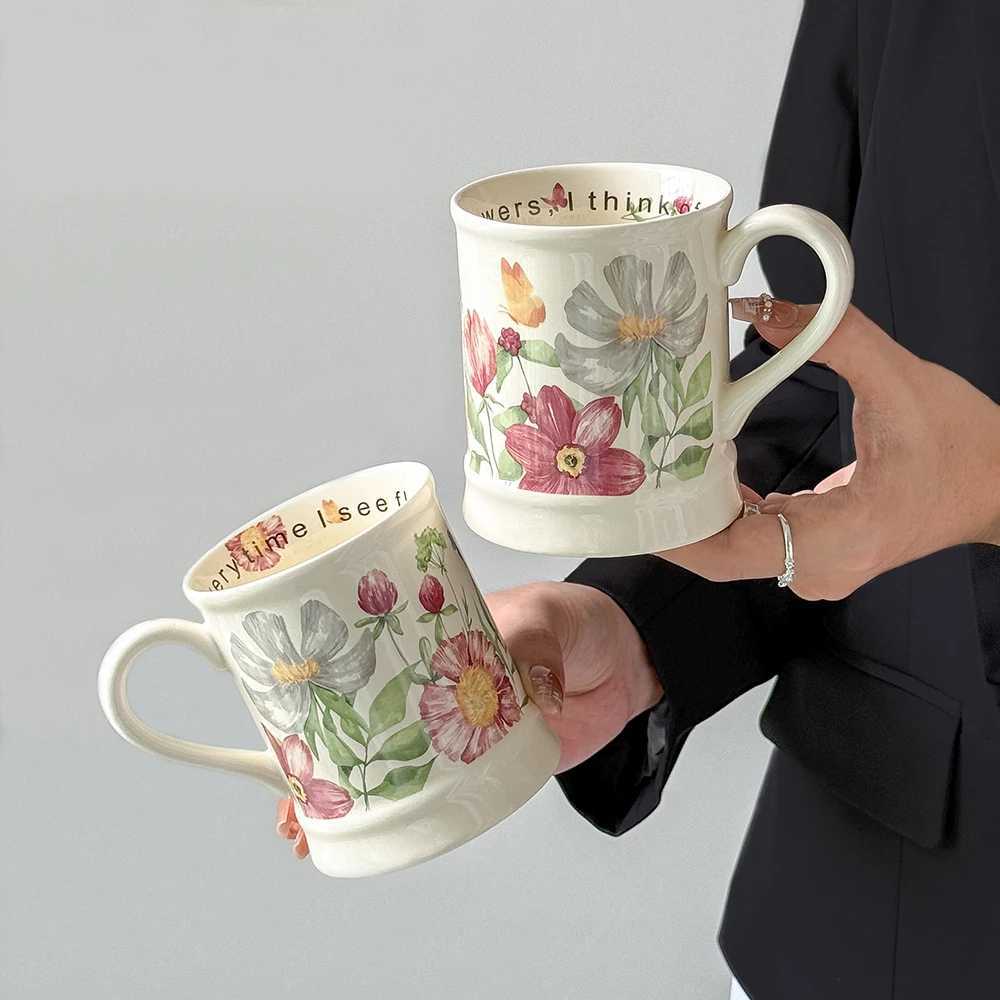 Colorf Floral Pattern Ceramic g Creative Design White Large Capacity Cup Minimalist Style Drinking Cup for He Off Use H251215