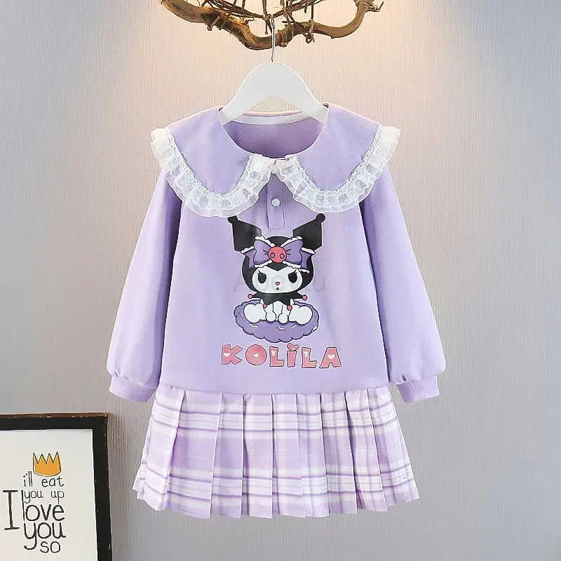 Sanrio Kuromi Sweatshirt Dress Autumn New Childrens Princess Dress Girls JK Uniform Long-Sleeve Dress Fall Clothing for Girls H251216