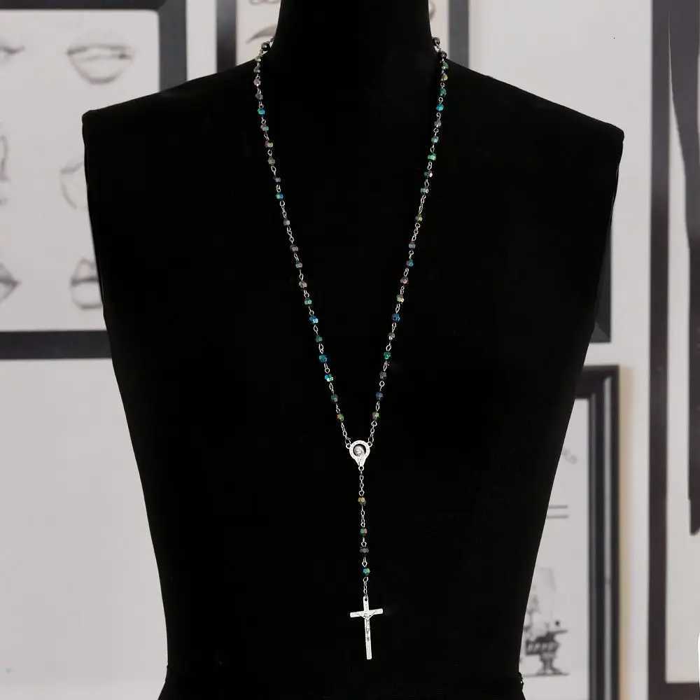 Jewelry Crucifix Charm Cross Necklace Rosary Beads Chain Jesus Virgin Mary Pendant M251216