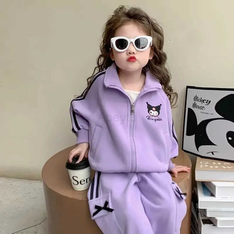Sanrio Kawaii Children Cute Cartoon Sportswear Comfortable Kuromi Trousers Jacket Student Suit Christmas Birthday Gift for Girls H251216