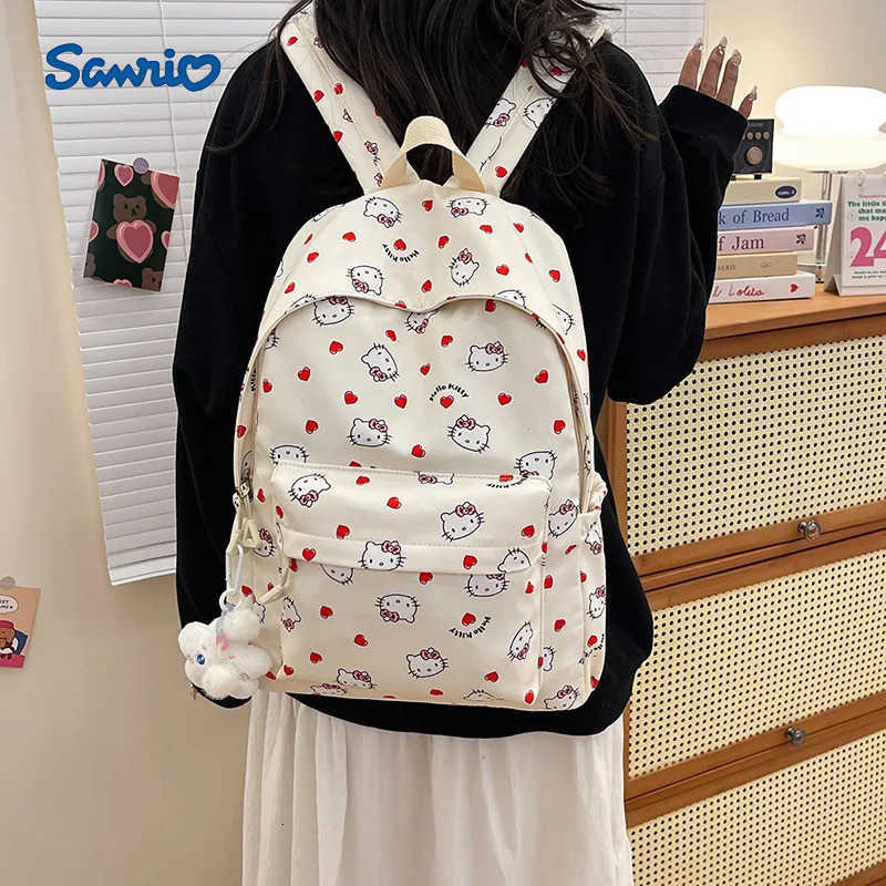Sanrio 2025 Miniso Hello Kitty Travel Bag Kawaii Large Capacity Student Backpack Ins Korean Cartoon Anime Birthday Gift H251216