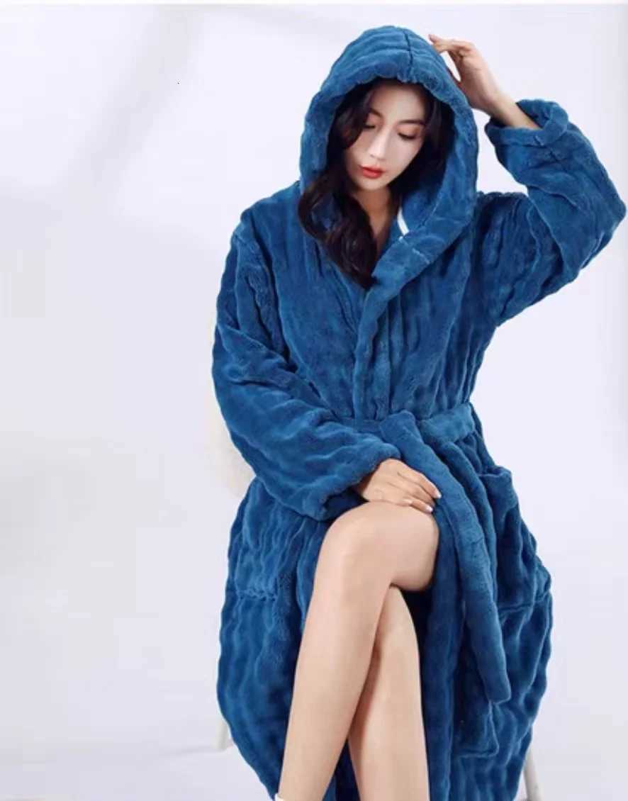 New 2025 style 911g womens hooded bubble fleece bathrobe for autumn winter Non-pure cotton quick-drying absorbent Perfe C251216