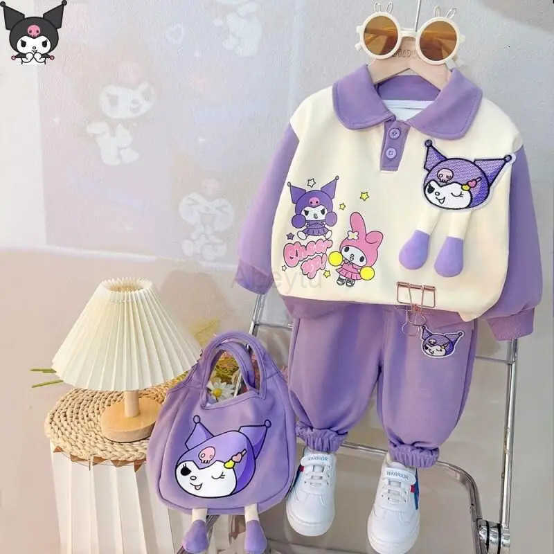 Sanrio Hello Kitty SweatshirtSet Girls Kawaii Y2K Anime Childrens Clothing Casual Athleisure Warm Winter Oversized Kpop Pants H251216