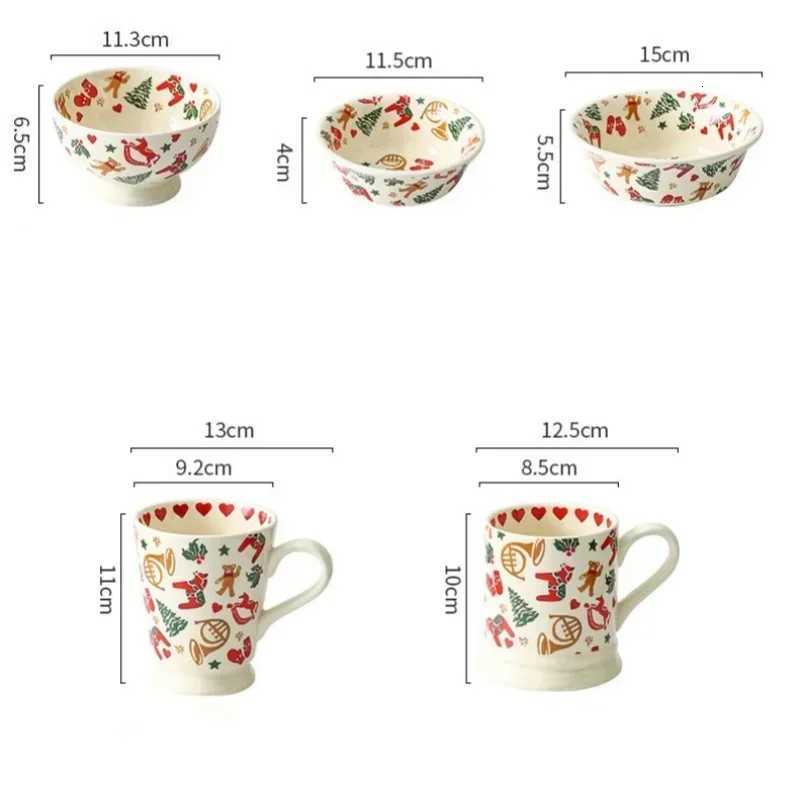 Christmas Ceramic Tableware Retro Bowls Plates Water Cup Breakfast Dessert Noodle Bowls Coffee Milk Cup Microwaveable Xmas Gift H251215