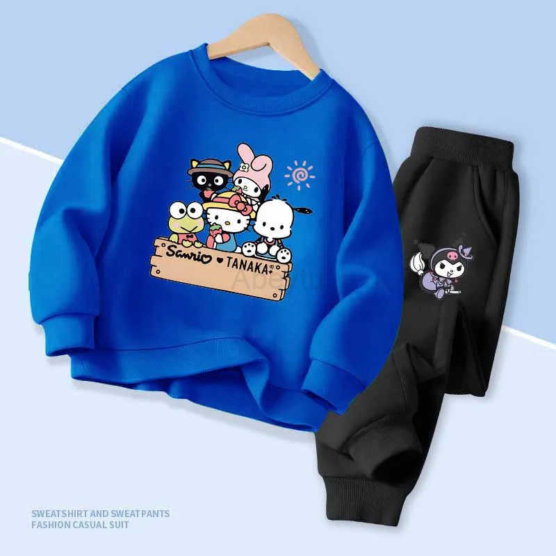 Sanrio Spring Autumn Childrens Colthes Sets Cartoon Family Print Girls Pullover Tops and Pants 2pcs Breathable Thin Kids Clothes H251216