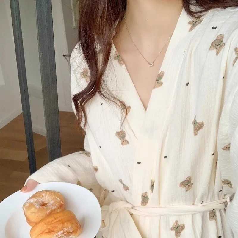 Womens Cartoon Bear Robes Dress BathRobe Pijama Nightgowns Home Clothes Nightie for Women Pyjamas Cherry Print Ladies Homewear C251216