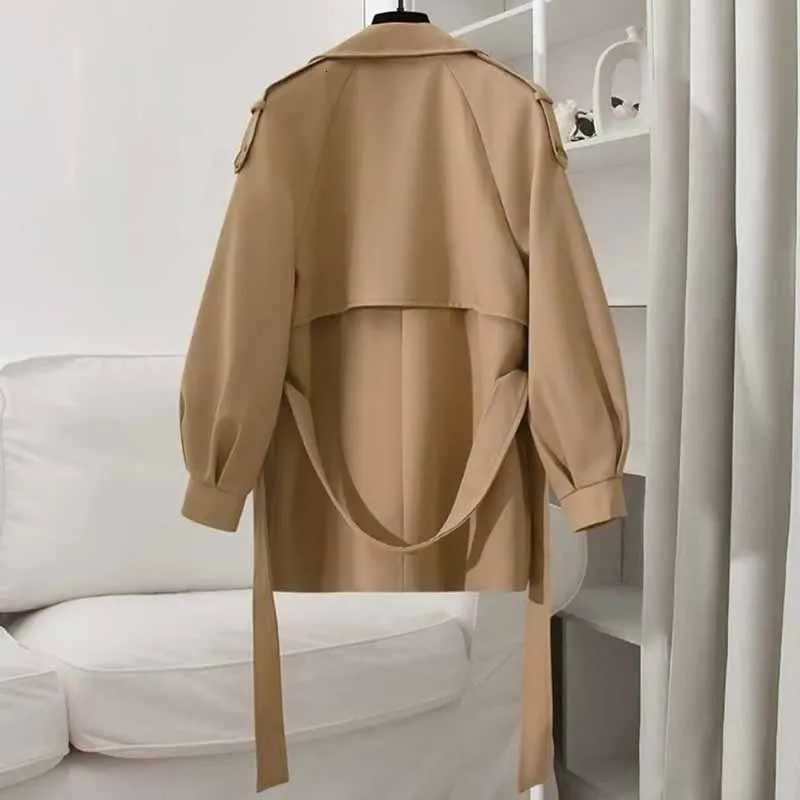 Korean Spring Autumn Female Lined Windbreaker Jacket Women New Loose Fitting Temperament Mid Length Version Windbreaker CoatT251216