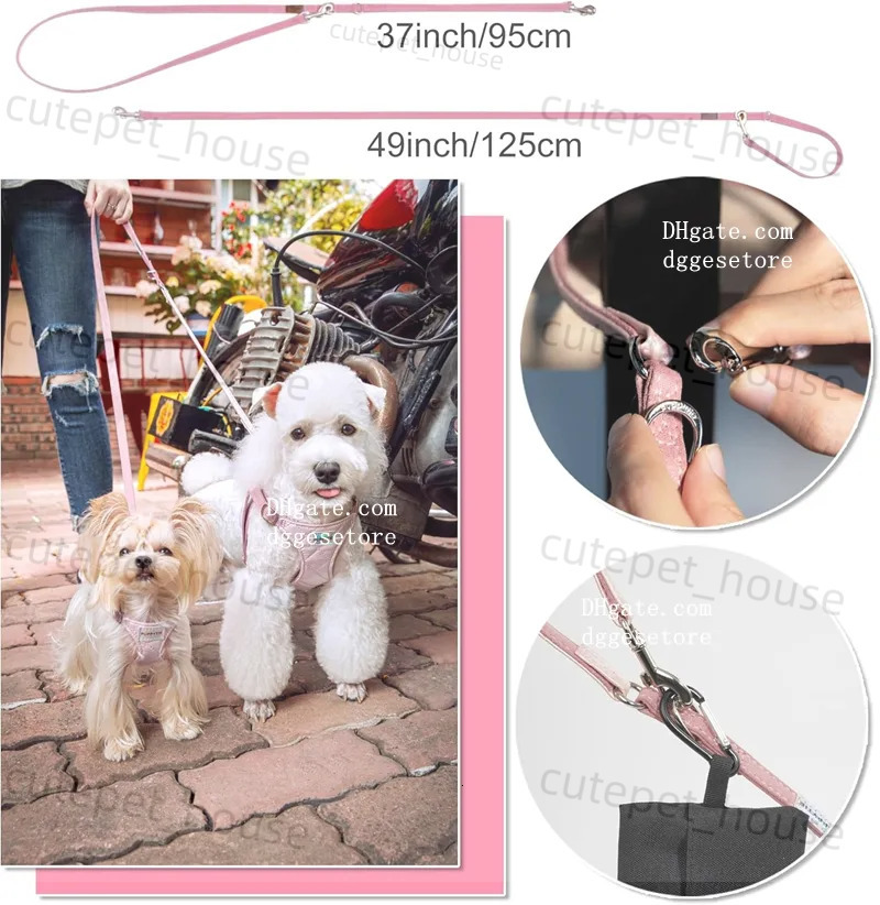 Designer and Multifunction Leash Set Classic Letters Print Soft Adjustable Pull No Choke Escape Proof Pet Harness Vest Luxury Dog Accessories c33