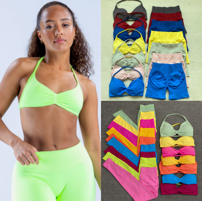 2 Piece Yoga Sports Bra High Waist Workout Scrunch Shorts Impact Gym Set Women Strappy Sports Suit Fitness Clothes Seamless Yoga Set Backless Tops Outfit