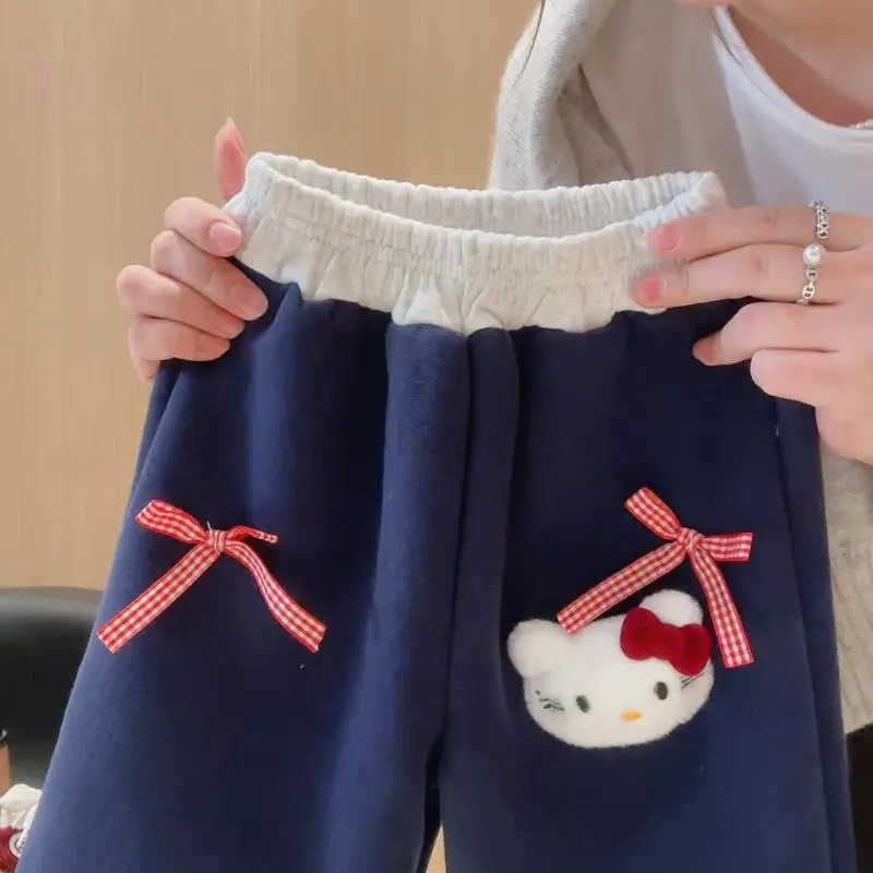 Sanrio Hot Hello Kitty Kids Cotton Sweatshirt Pants Sets Children Cartoon Kawaii Coat Pants Thickened Autumn/winter Clothes New H251216