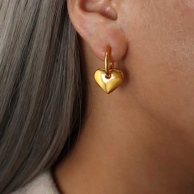 Trend Golden Heart Earrings for Women Waterproof Stainless Steel All-match Temperament for Daily Wear G251216