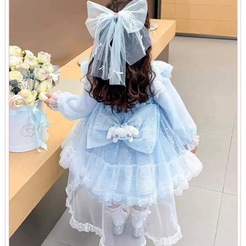 Sanrio Hot Girl Dress My Melody Cinnamoroll Kawaii Anime Fashion Children Long Sleeves Lace Princess Dress Children Clothing New H251216