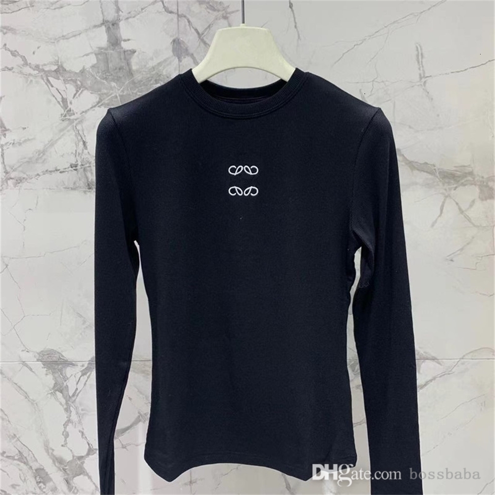 Autumn Winter Tops Women Designer T Shirt Embroidery Letter Long Sleeve Round Neck T-shirt Base Shirt Elegant Versatile Slim Fit Top