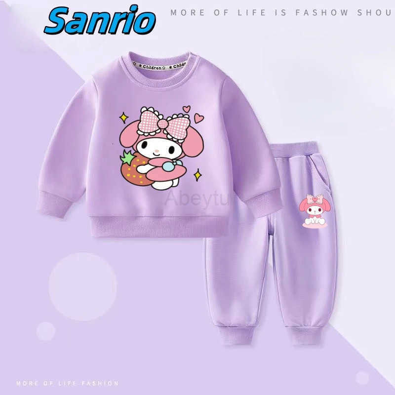 Sanrio Autumn Baby Girls Clothes Set Kid Cartoon My Melody Printed Sweatshirts Pullover Top and Pants 2PCS Suit Children Outfit H251216