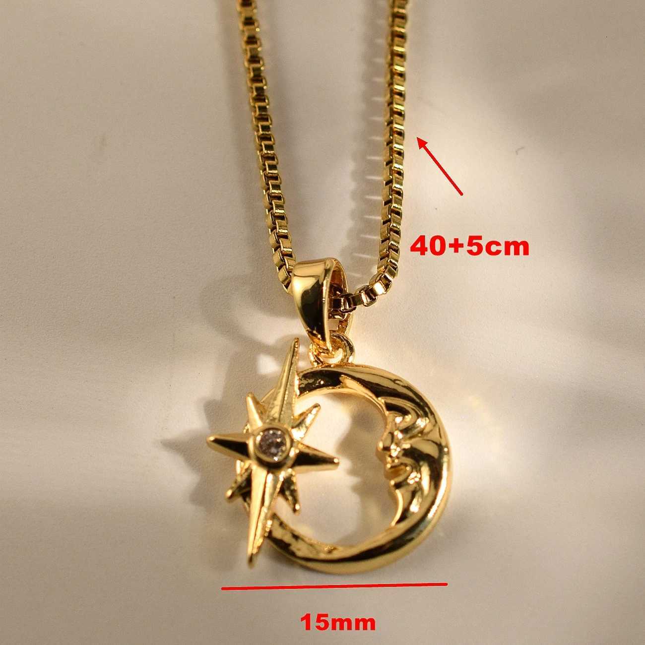 Golden Plated Moon Pendant Necklace Zircon Star Moon Clavicle Chain Necklace Female M251216