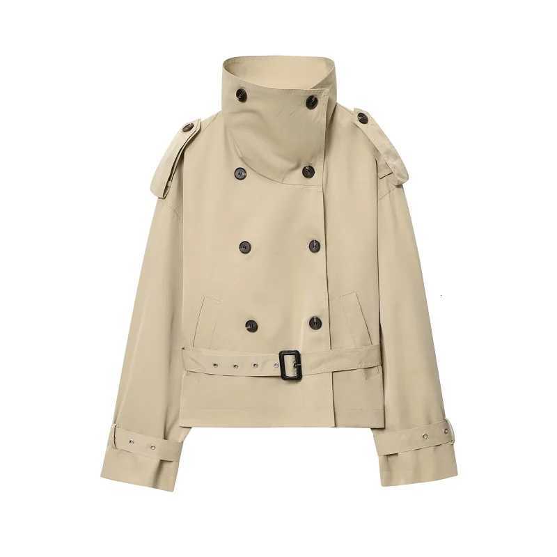 MUJER Short Womens Trench Coat Double Breasted Windbreaker Woman Belt Winter Coats for Women Outdoor Coats New in OuterwearsT251216