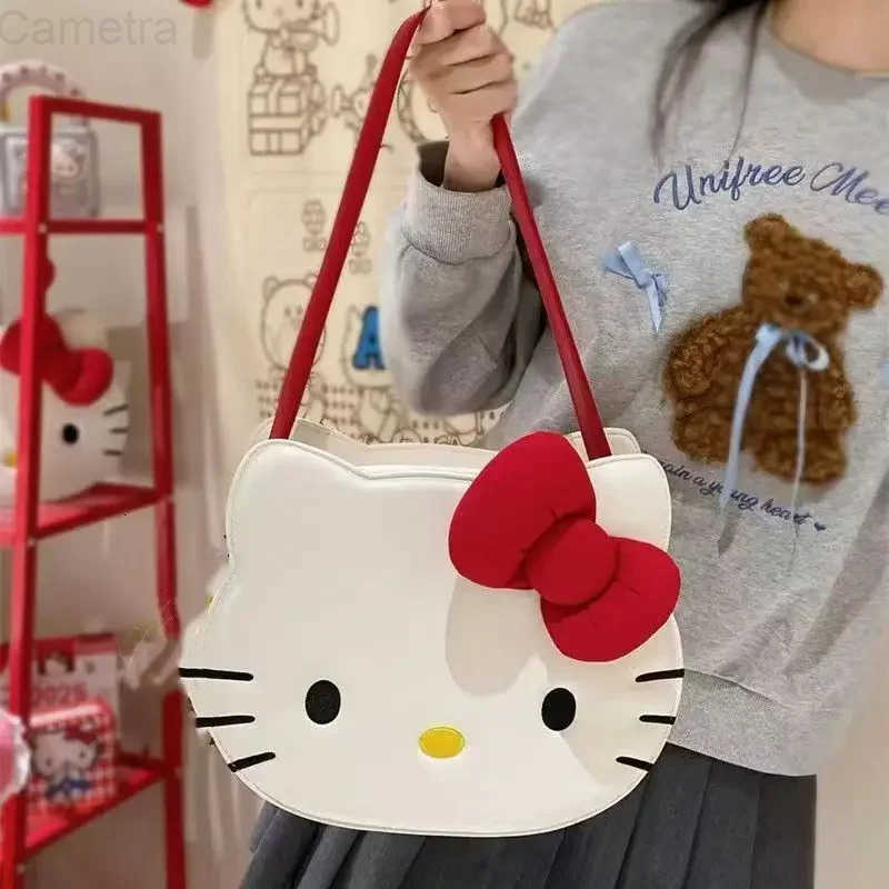 Sanrio 2025 New Hello Kitty Canvas Tote Bag Large Capacity Fashion Shoulder Bag for Women Girls School Commute Cartoon Work Backpack H251216