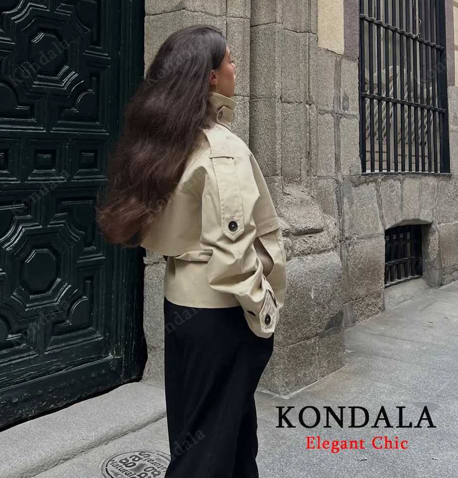 KONDALA Women Fall Elegant Trench Coat Double-Breasted Short Windbreaker 2025 Spring Autumn High Street Commute Lady CoatT251216