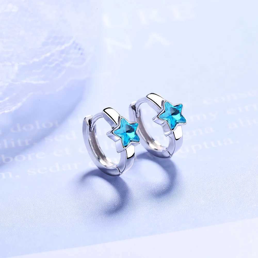 Baby Princess 925 Silver Blue Crystal Cute Star Hoop Earrings For Child Girls Women Beautiful Loop Huggies Earring Korea Jewelry G251216
