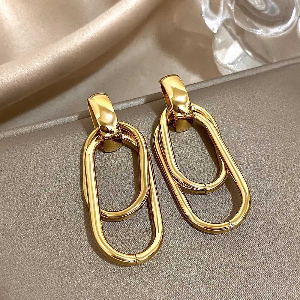 Fashion Stainless Steel Gold Silver Color Drop Earrings for Women Glossy Doublelayer U Shaped Pendant Earrings Jewelry Gifts G251216