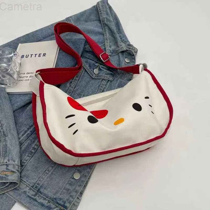 Sanrio MINISO Cartoon Letter Printed Canvas Bag Womens Crossbody Bag New Cute Dumpling Bag Commuter Hello Kitty Shoulder Bag H251216