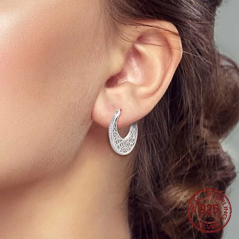 925 Sterling Silver Shining Retro Patterns Earrings for Women Girl Ear Studs Fine Jewelry Fashion Luxury Anniversary G251216