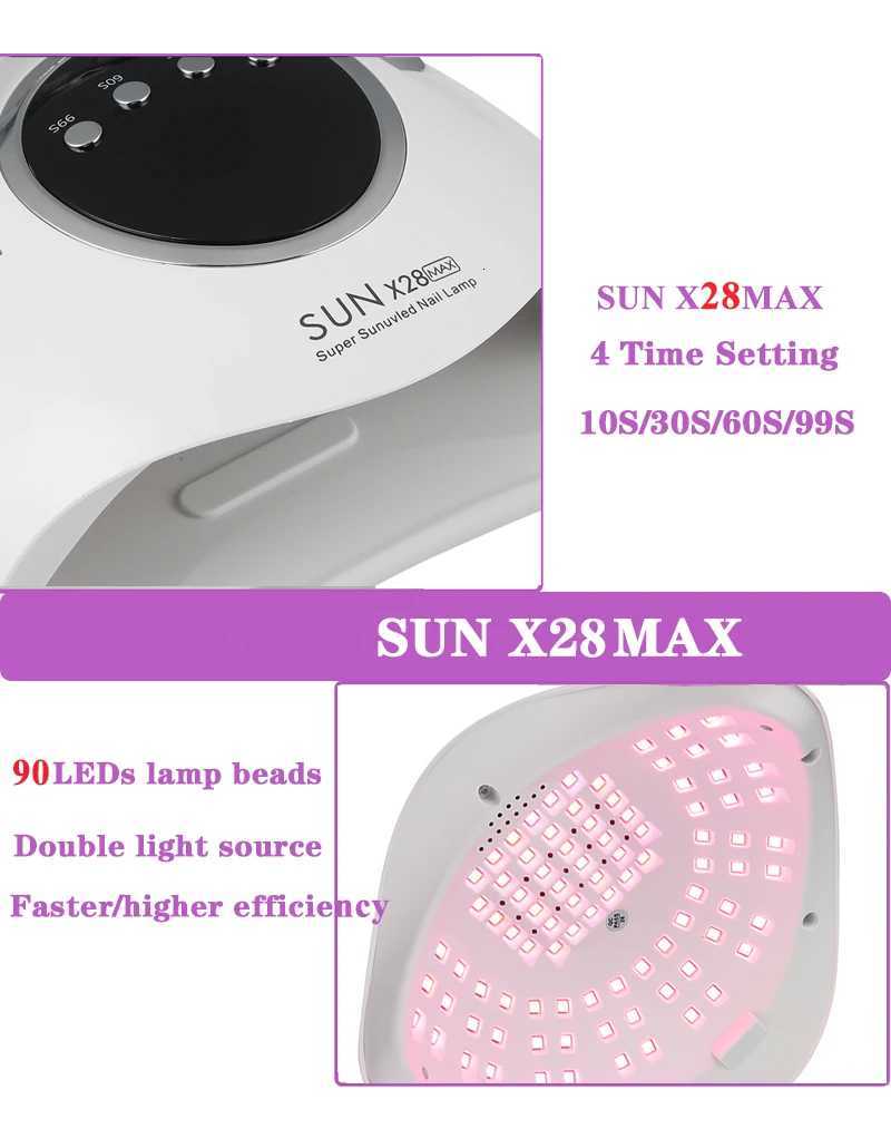 SUN X28MAX 90LED UV Lamp for Nails Gel Polish Drying With LED Display Auto Sensor Professional Manicure Lamp Dryer Home Use ToolT251216