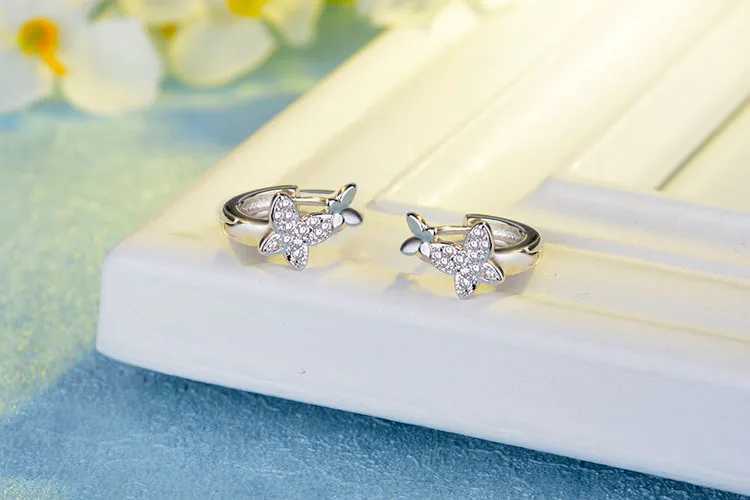 Baby 925 Silver Clear CZ Cute Animal Double Butterfly Hoop Earring For Kids Children Girls Women Loop Huggies Earring Jewelry G251216