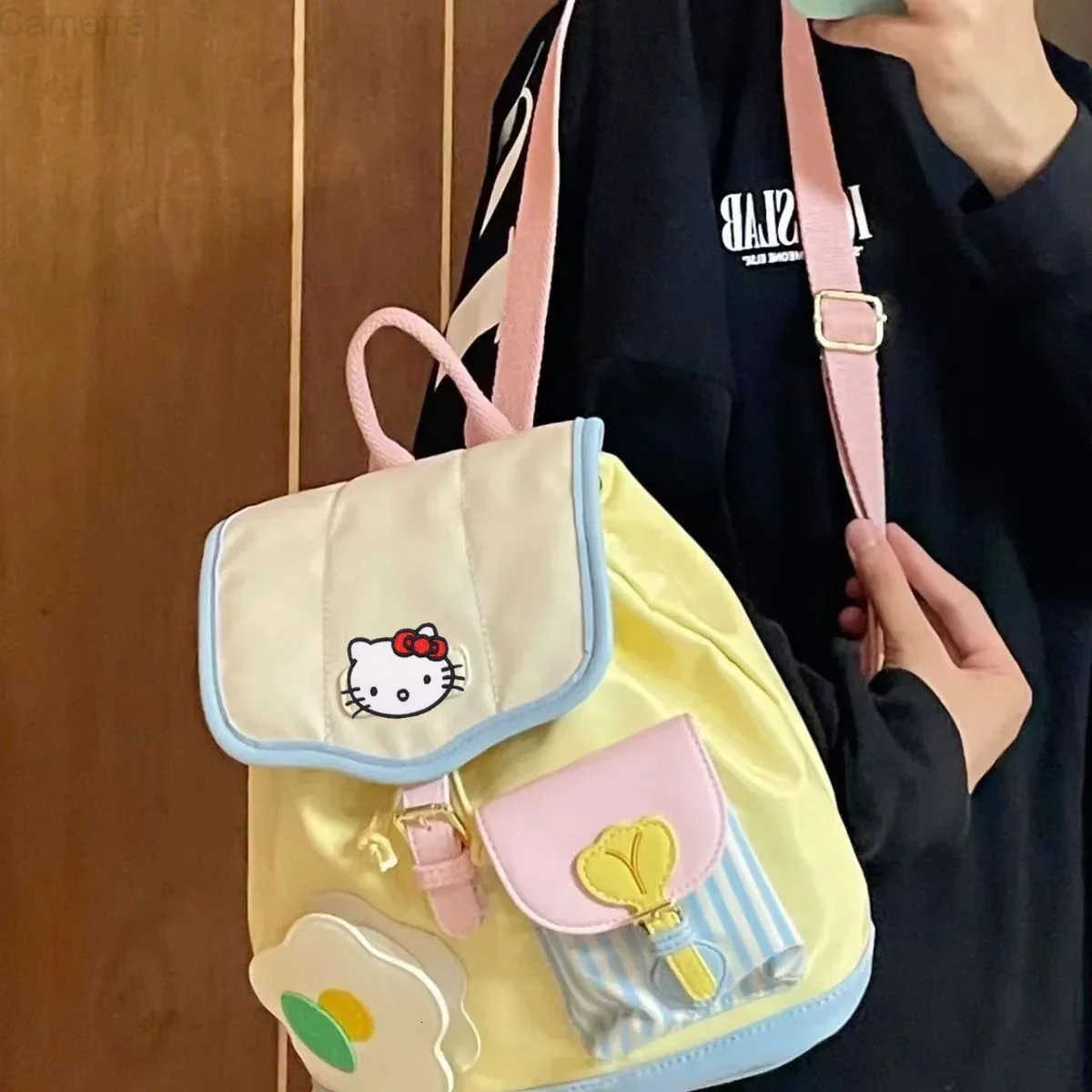 Sanrio College Students Cute Color Contrast Schoolbag Womens Handbag hello kitty Mini Backpack New Travel shoulder Bag H251216