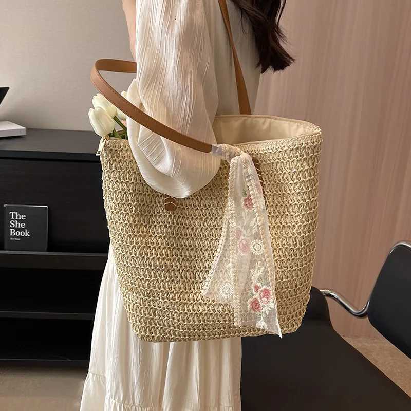 Square Bucket Straw Beach Bag Handmade Woven Shoulder Bag Raffia Rattan Shopping Travel Totes Bohemian Summer Casual Handbag M251216