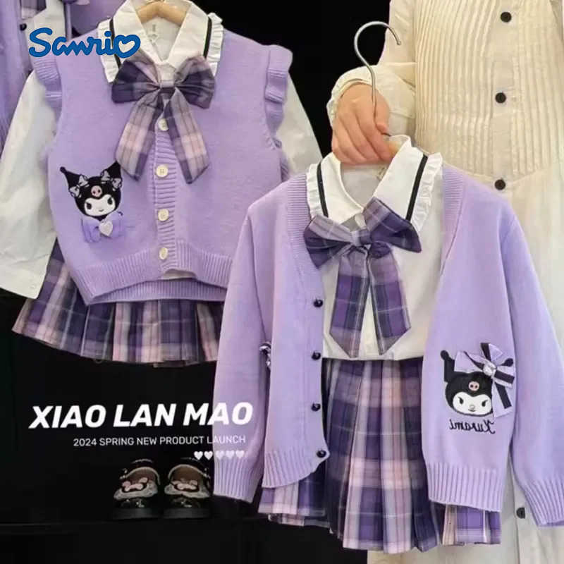 Sanrio 100-160cm Kuromi Girl Jk Suit New College Style Three-Piece ChildrenS Uniform Pleated Skirt Kuromi Sweater Children Gift H251216