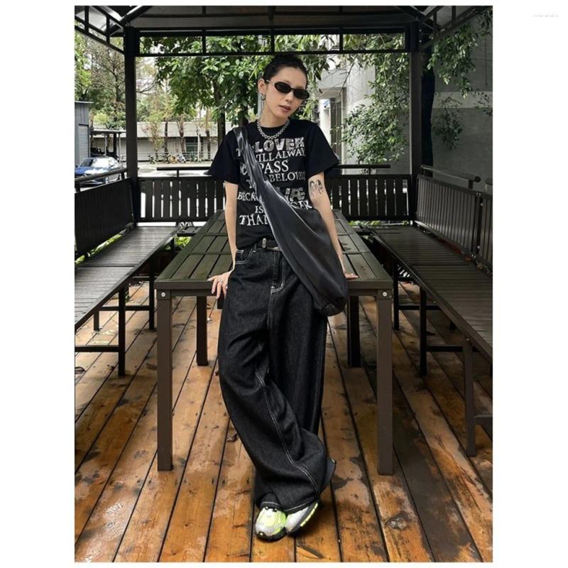 Women's Jeans Vintage Embroidery Black Women Oversized Streetwear Grunge Y2k Baggy Denim Trousers Wide Leg Boyfriend Jean Hip Hop Gothic Z260313