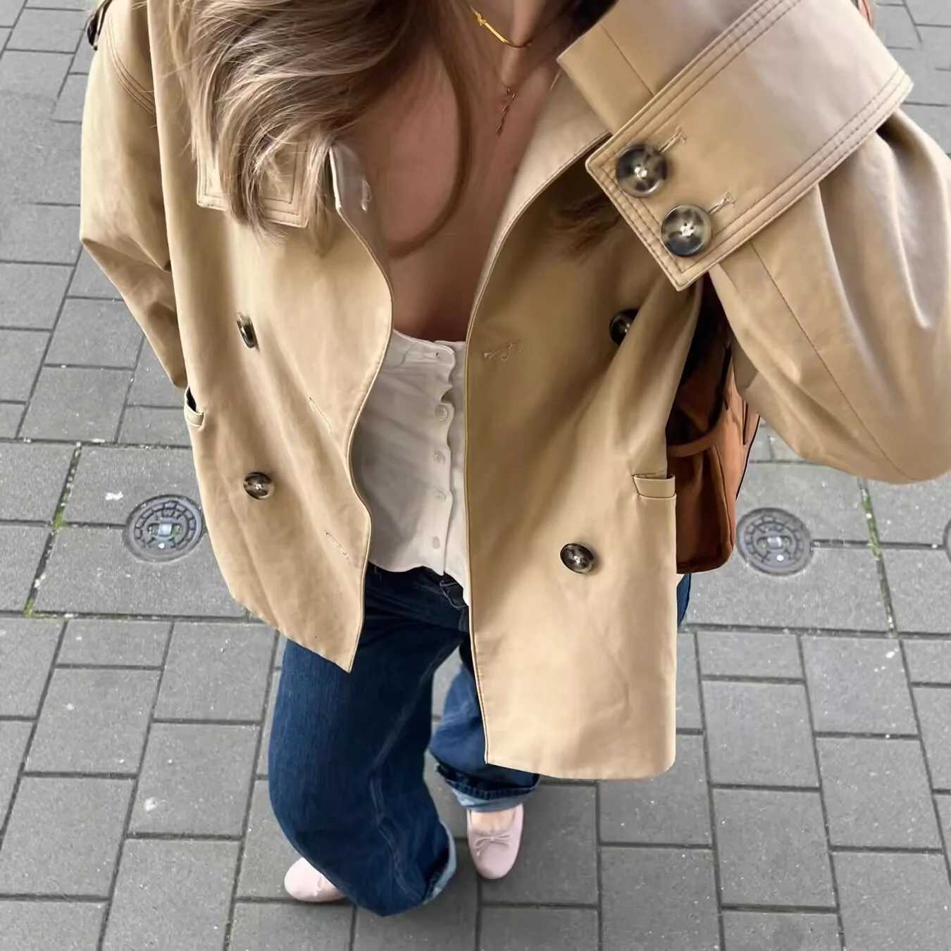 Fashion Office Lady Loose Turn Down Collar Trench Coat Women Double-Breasted Windbreaker Long Sleeves Womens OuterwearsT251216