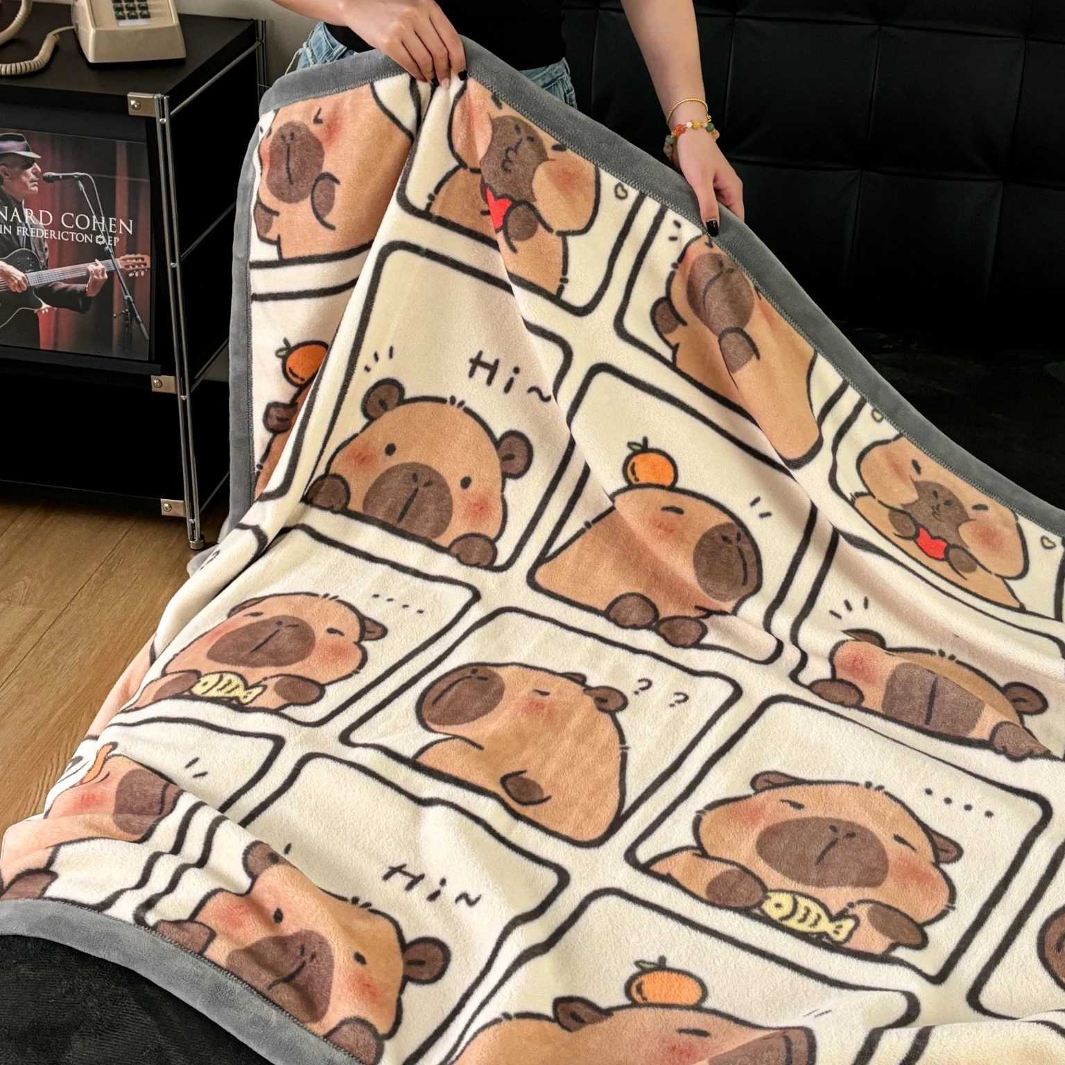 YYT 2025 New Capybara Thin blanket sofa cover bedding Cute puppy print Autumn Winter warm comforter Home and decoration H251216 - view 3