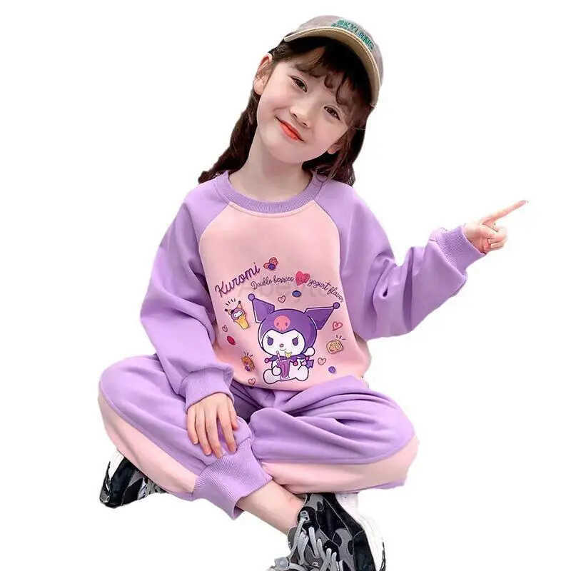 Sanrio Girls Fashion Set Spring Autumn Style Fashionable Childrens Clothing Kuromi Clothes Girls Spring Sportswear Coat Fur H251216