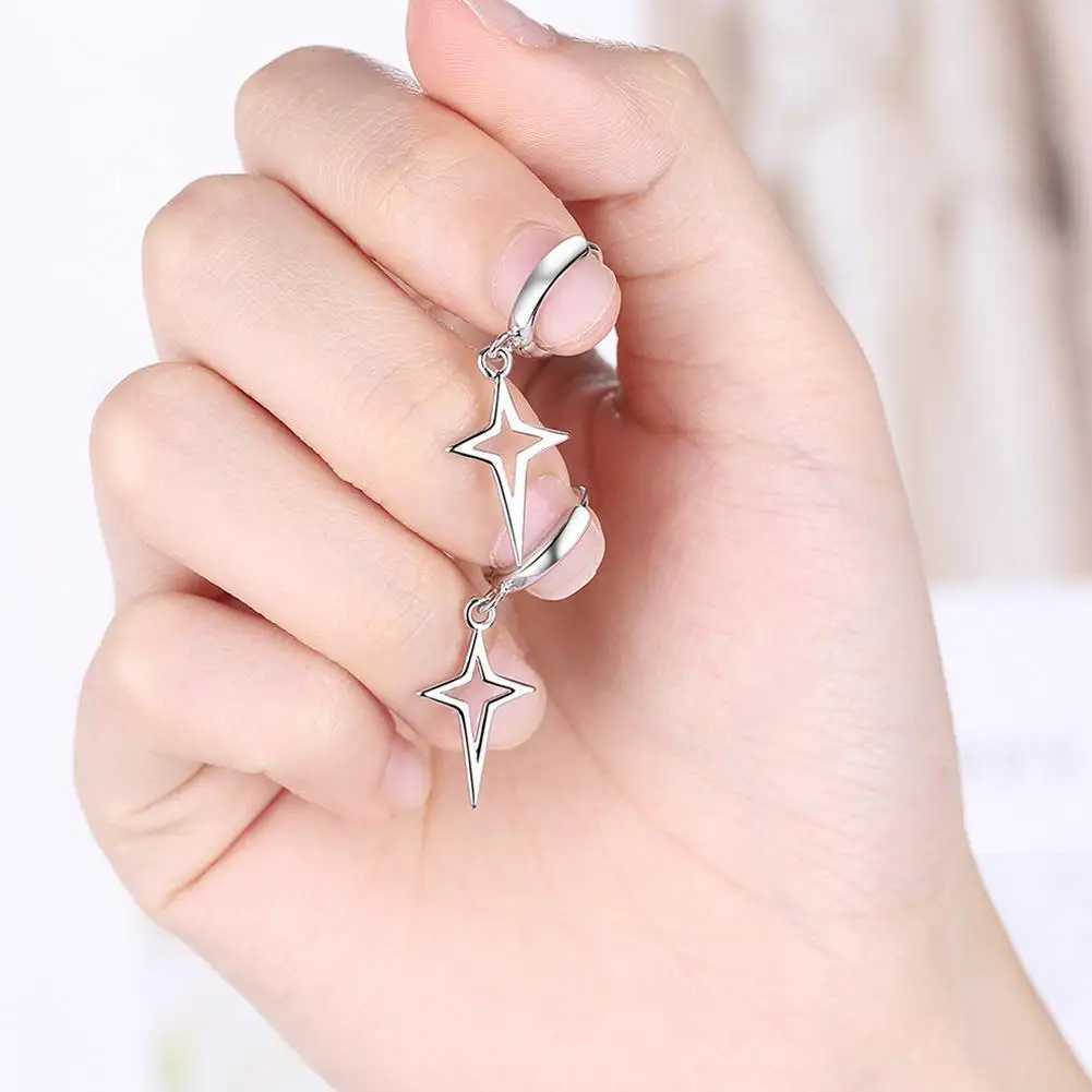 Classics Pointed North Star Small Hoop Earring For Women Silver Color Drop Earrings TrenDY Hollow Star Earring G251216