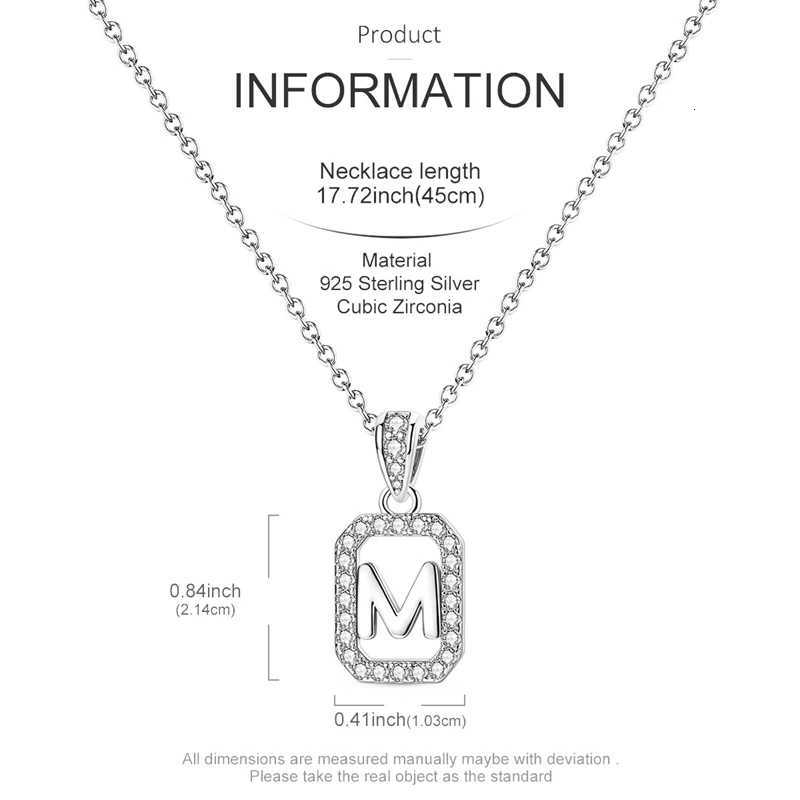 925 Sterling Silver Letter M Pendant Necklace Zircon-Encrusted Rectangular Frame Design for Women Anniversary Birthday Jewelry M251216
