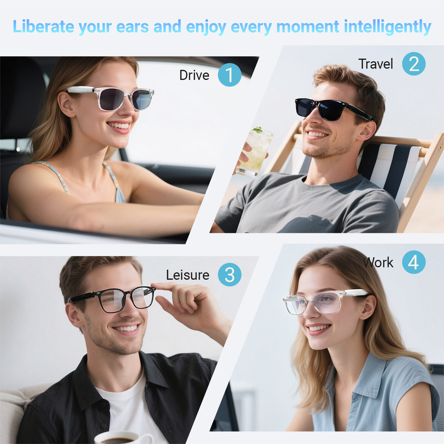 New AI Smart Translation Bluetooth Sunglasses Real-time Translation in Over 100 Languages Music Streaming & Call-enabled Smart Glasses