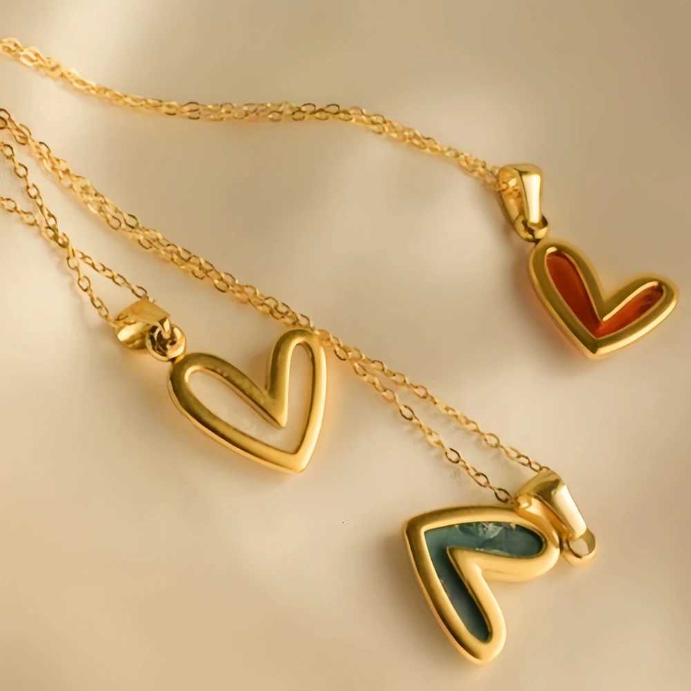 StainlESS Steel Sweet Heart Pendant Necklace Jewelry for Women Girls Gold Color Chain AccESSories Party Gifts M251216