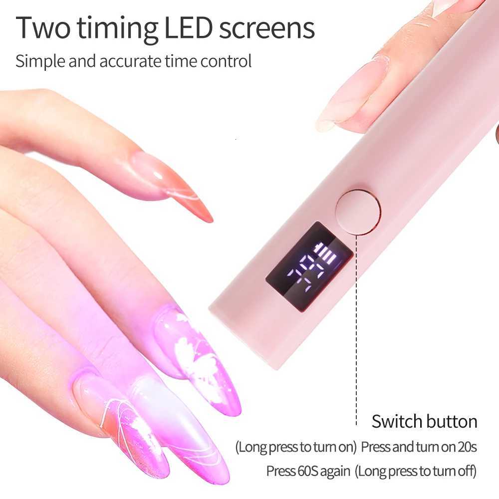 Mini Nail Dryer Lamp With Battery UV LED Nail Light For Curing All Nail Gel USB Rechargeable Nail Art Tool Home Travel UseT251216