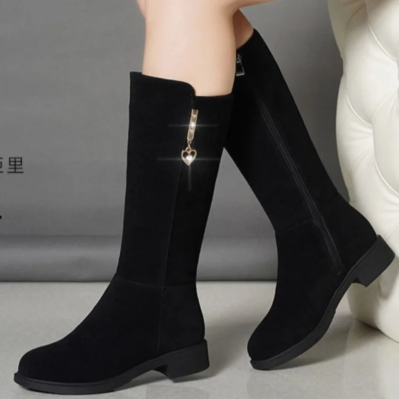 Womens Boots Fashion Suede Mid-calf Boot Plush Warm Snow Boots for Women High Top Cotton Boots Winter Boot Botas Mujer 251212