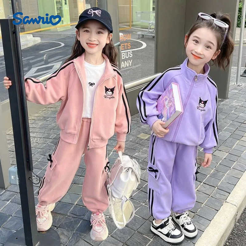 Sanrio Kuromi Kawaii Students Cute Cartoon Long Sleeve Sportswear Children Comfortable Pants Jacket Christmas Gifts for Kids H251216