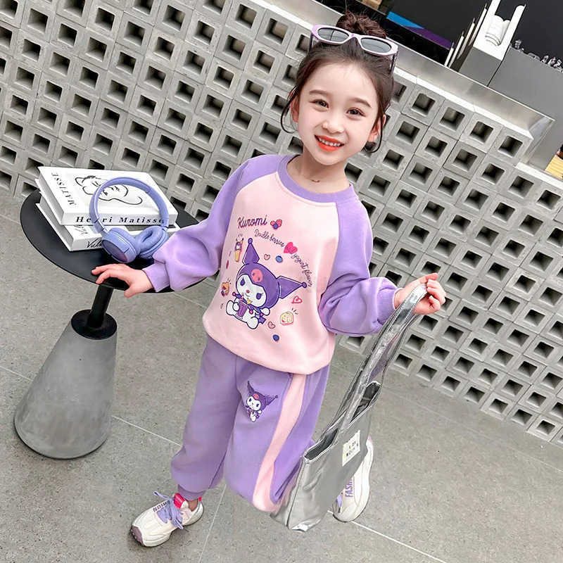 Sanrio Kuromi Cartoon Print Childrens Clothing Sets Girls Sweashirt Sweatpant 2 Pcs Suit Autumn Kids Tracksuit for 3-8Years H251216