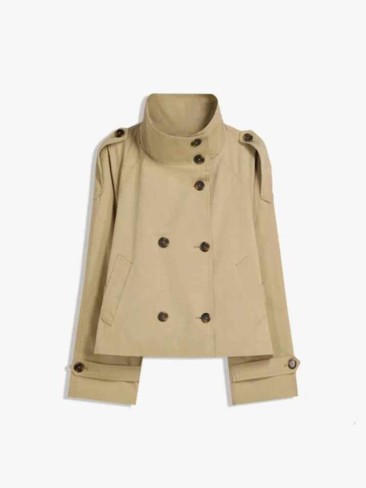 Fashion Short Trench Coat For Women Elegant Long Sleeve Turtleneck Button Lace-up Coats Tops Lady Holiday Streetwear Office NewT251216