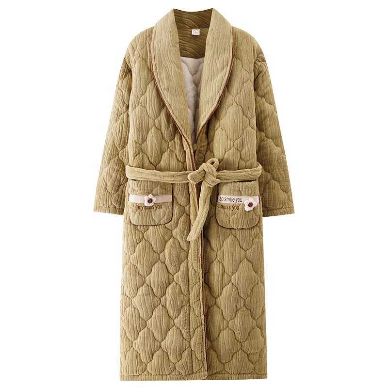 Winter 3 Layer Clip Cotton Robe Women Comfortable Pyjamas Female Bathrobe C251216